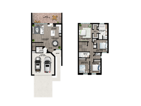 Floor plan for 4 beds, 2.5 baths, 1822 sqft